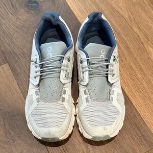 On Running women’s Light Gray and Blue Athletic Shoes